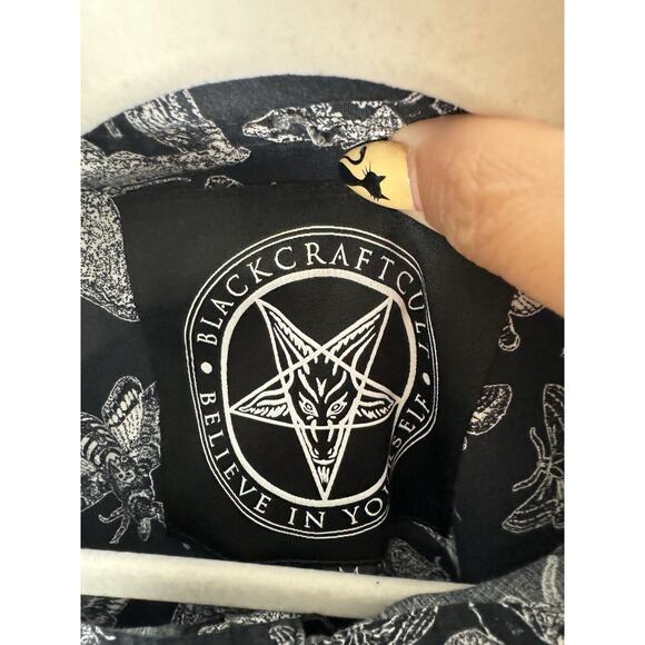 Black Craft Cult Skull Death Moth Novelty Print Gothcore Gothic Button Up Shirt - Picture 3 of 7